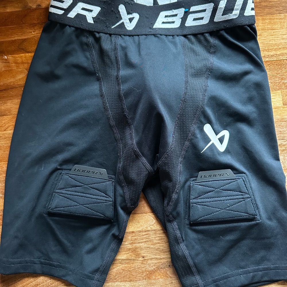 Bauer Black Youth Compression Shorts with cup.